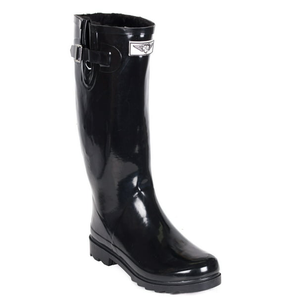 Women Faux Fur Lined Rain Boots Classic Basic Black 7 
